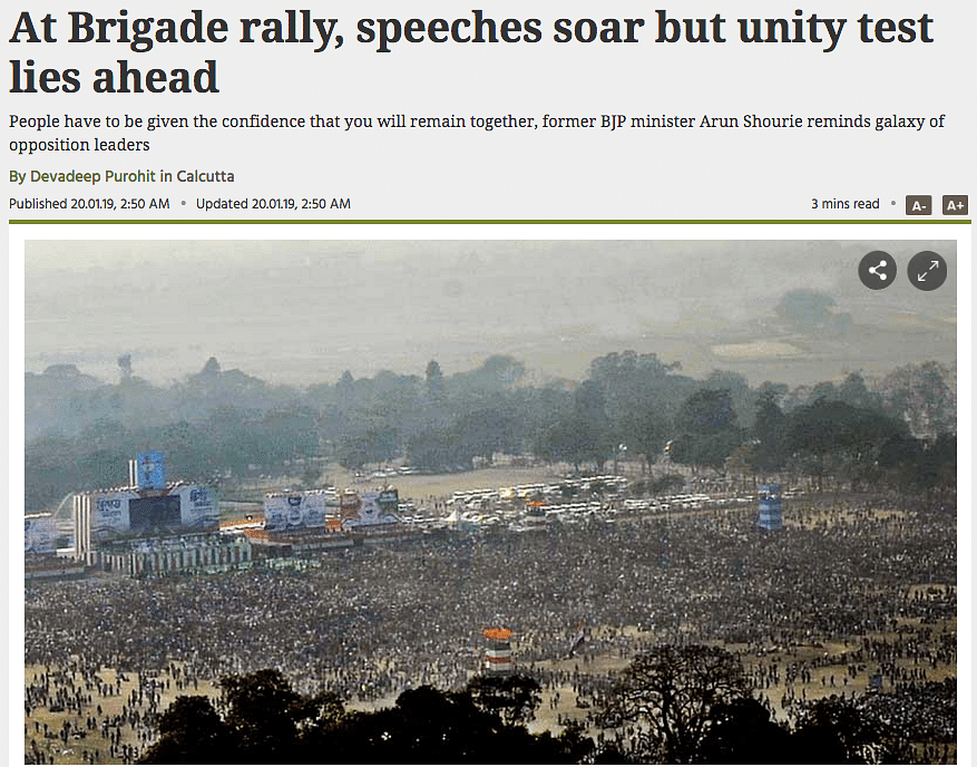 This is how The Telegraph, The Times of India and other major national dailies reported the ‘mega rally’, day after.