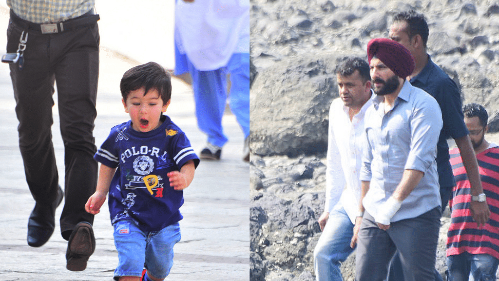 Taimur and Saif Ali Khan on the sets of <i>Sacred Games 2</i>.