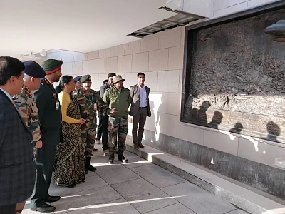 New Delhi: Defence Minister Nirmala Sitharaman reviews the progress on the finishing of the National War Memorial near India Gate in New Delhi on Jan 10, 2019. (Photo: IANS/DPRO)