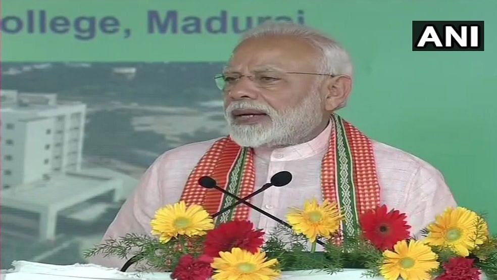 PM Modi speaks at the foundation-laying ceremony in Madurai.&nbsp;