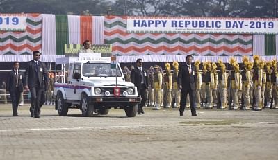 Guwahati: Assam Governor Jagdish Mukhi inspects the Guard of Honour at the 2019 Republic Day celebrations at Khanapara Veterinary Ground in Guwahati, on Jan 26, 2019. (Photo: IANS)