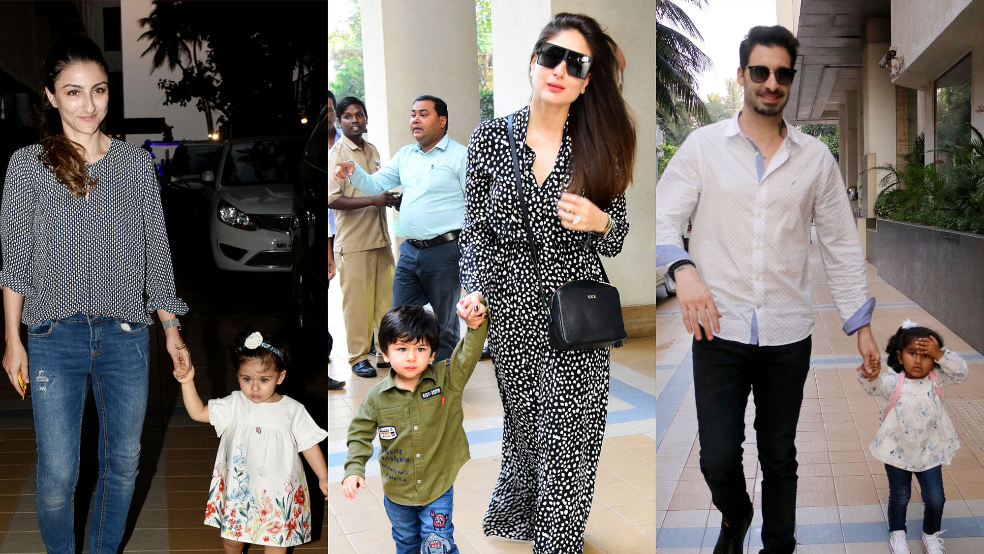 Soha Ali Khan, Kareena Kapoor and Daniel Weber with their children.&nbsp;