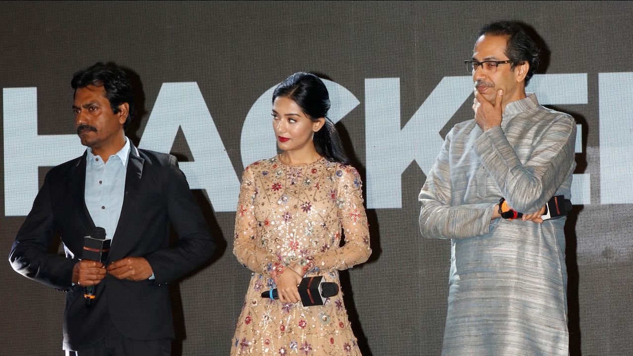 Uddhav Thackeray attend the music launch of the film <i>Thackeray </i>with Nazwazuddin Siddiqui and Amrita Rao.