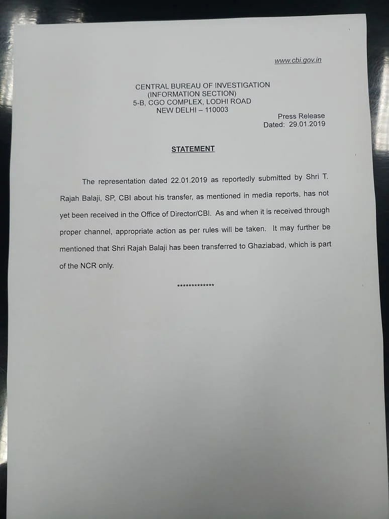 Transferred CBI SP Accuses Interim Chief of Acting Out of Malice