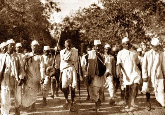 Gandhi leading the Dandi March.
