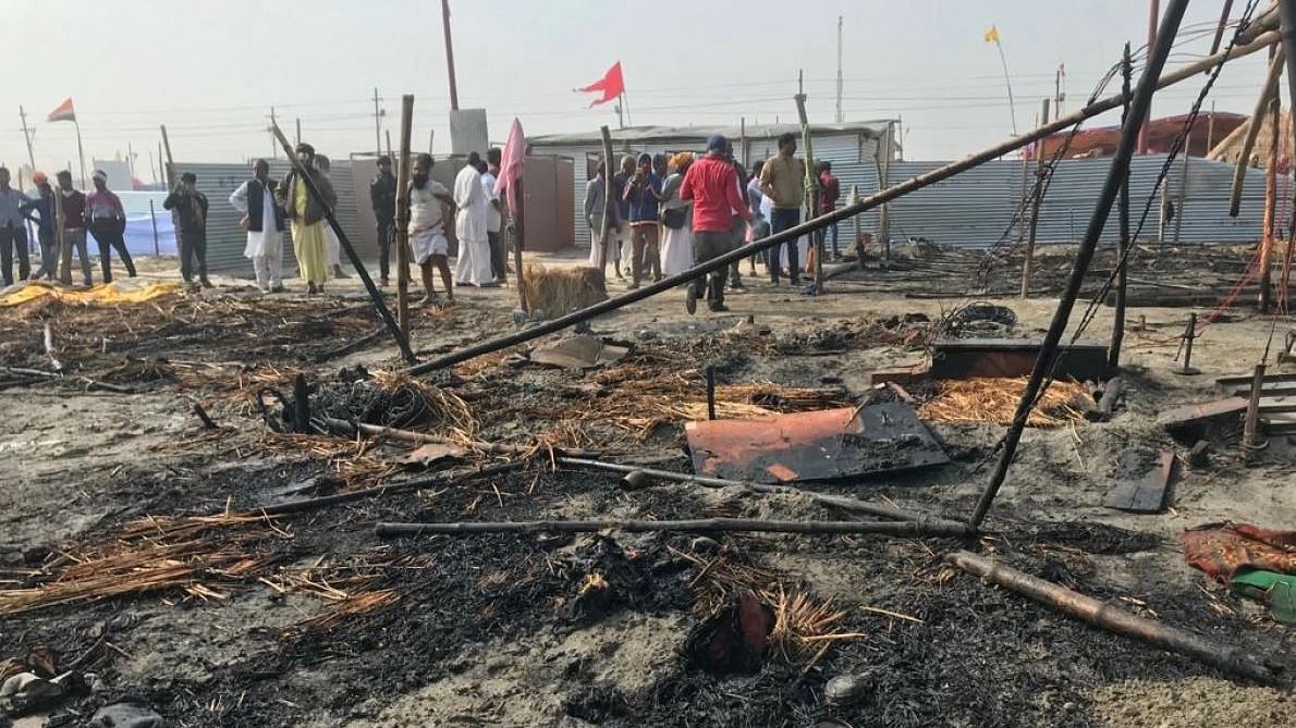 A fire broke out  at the Digambar Akhada premises of the Kumbh Mela.