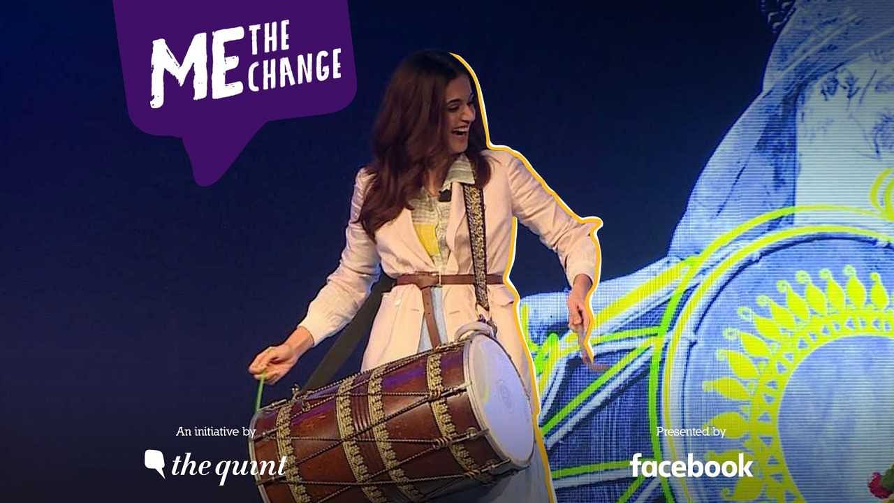 Taapsee Pannu playing dhol with India’s only female dhol player.