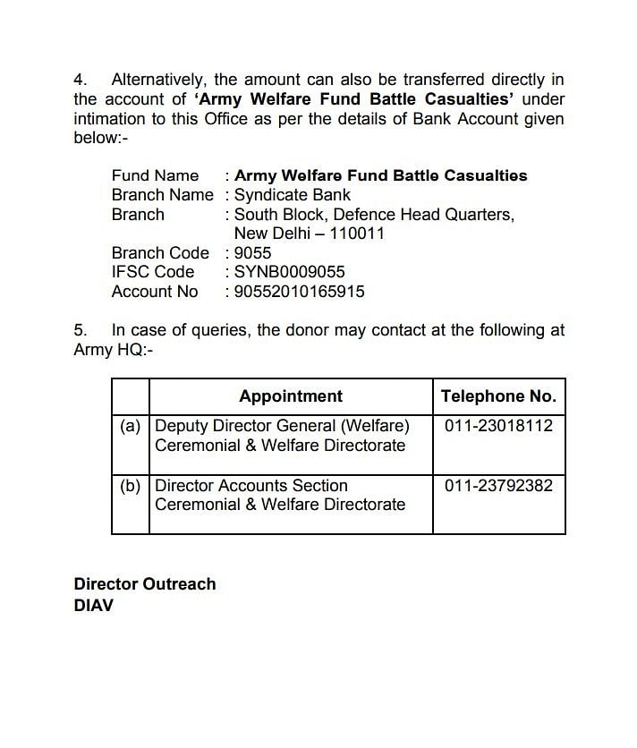 While there is an Army Battle Casualties Welfare Fund, it has not been set up to buy weapons.