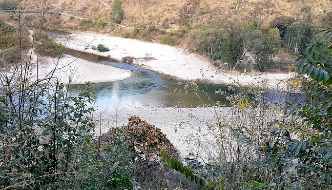 The confluence of Ramganga (West) and Bino at Budha Kedar near Ranikhet in Uttarakhand. Ramganga is one of the largest forest rivers in Uttarakhand.