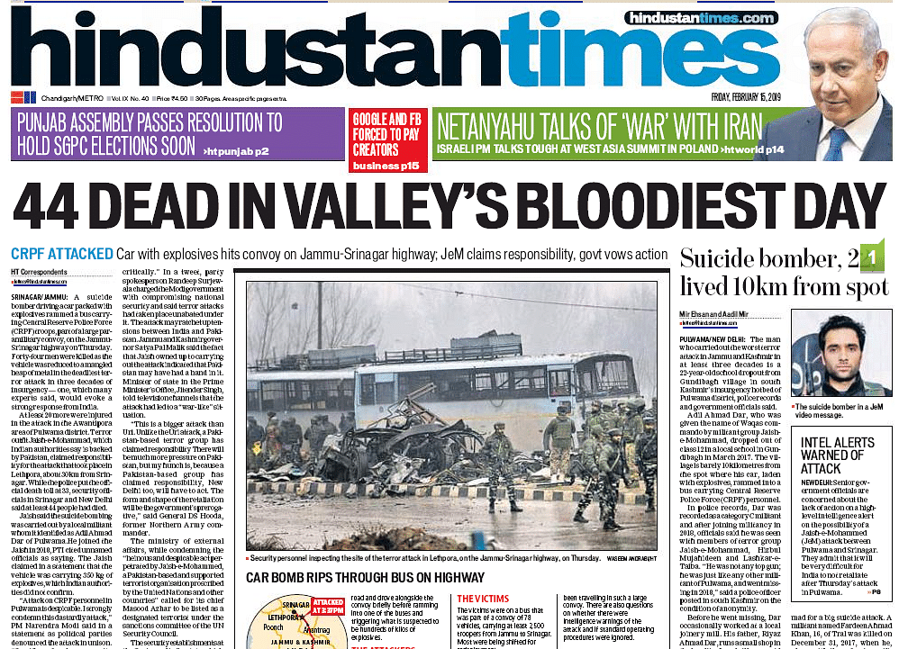 The bloody Pulwama terror attack, the worst in three decades, left the country reeling on Thursday, 14 February.