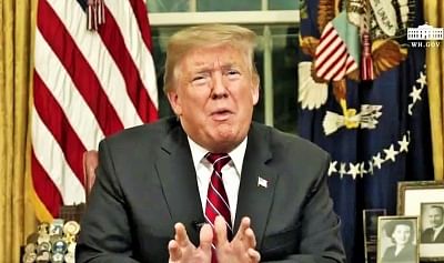 United States President Donald Trump addresses the nation from the Oval Office on Tuesday, Jan. 8 2019. (Photo: White House/IANS)