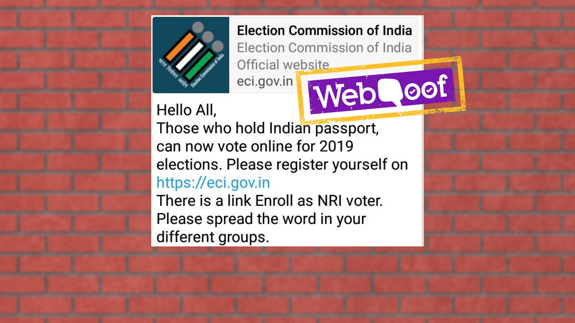 No, NRI voters cannot vote online in the Lok Sabha elections 2019 as has been claimed by a viral image.