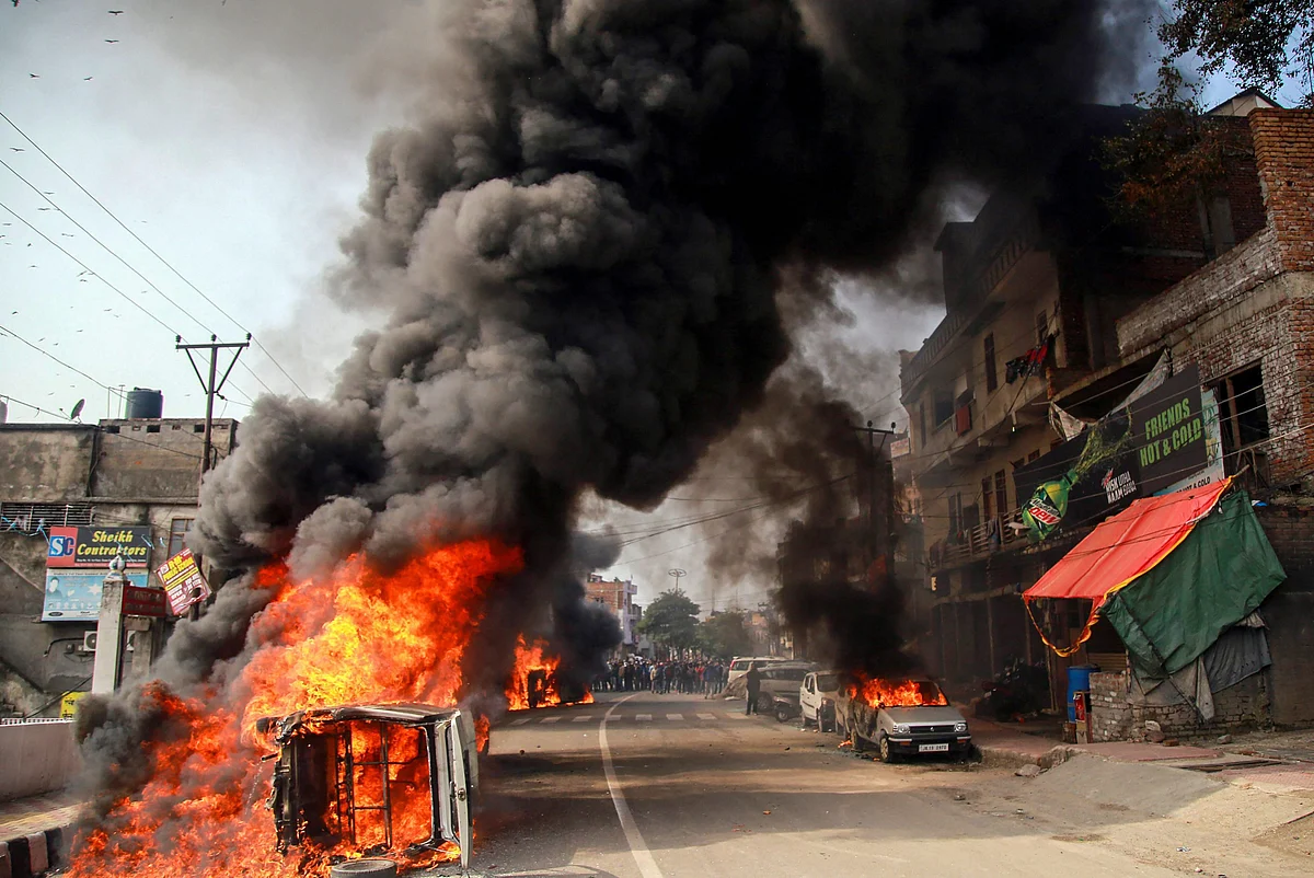 Vehicles were torched by protesters in a demonstration against the Pulwama terror attack on Friday, 15 February.