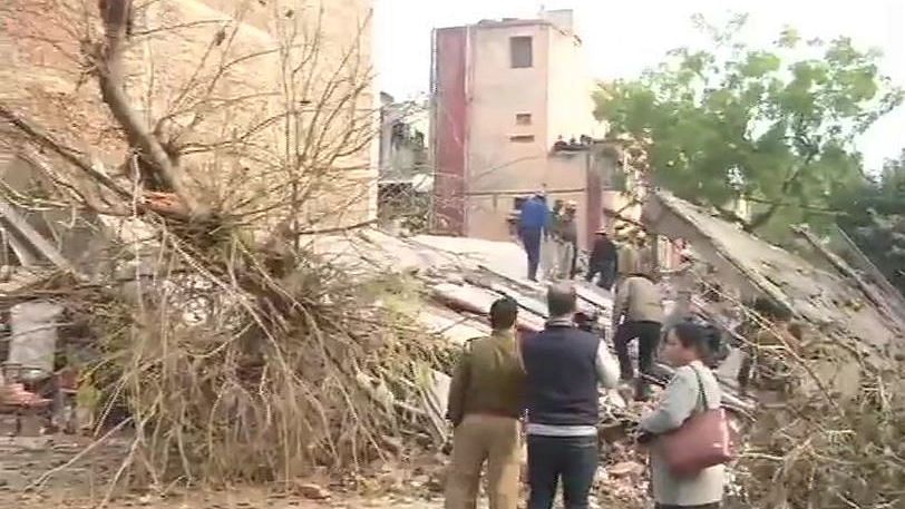 The collapsed building is located in Karol Bagh’s Dev Nagar area