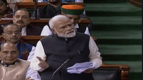 PM Modi during the Lok Sabha speech.&nbsp;