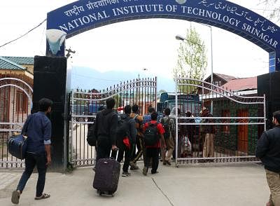 Srinagar: Non-Kashmiri students of National Institute of Technology, Srinagar return back to their campus on April 10, 2016. (Photo: IANS)