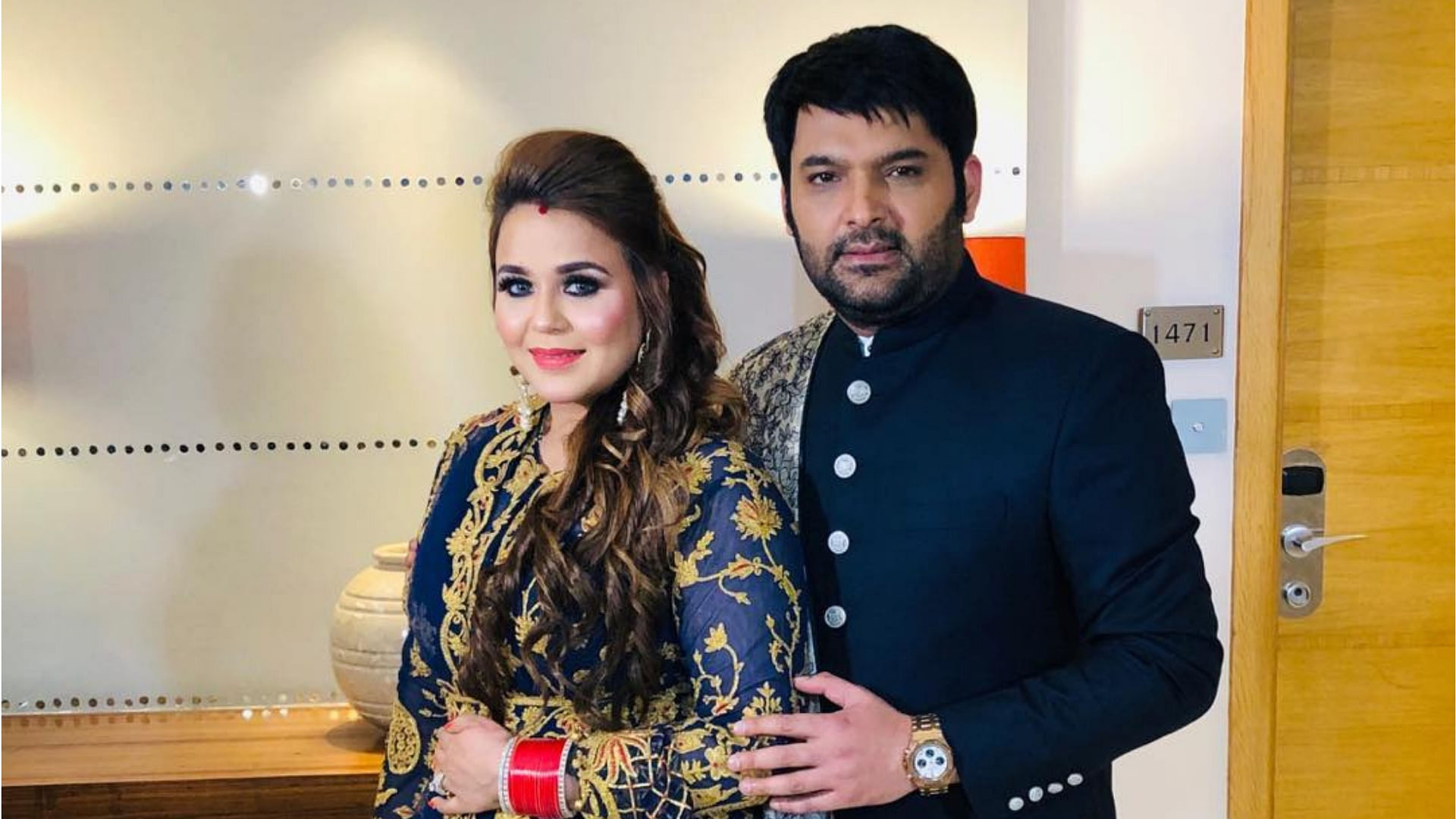 Kapil Sharma and Ginni Chatrath at their wedding reception in Delhi.