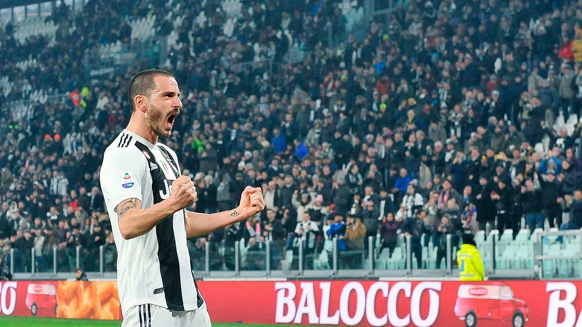 Juventus’s Leonardo Bonucci celebrates after scoring against Frosinone. 