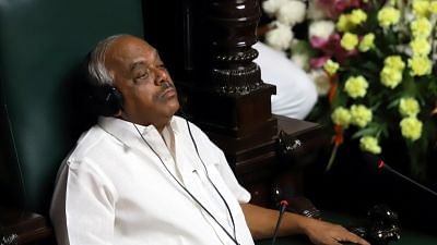 Bengaluru: Karnataka Legislative Assembly Speaker KR Ramesh Kumar during the discussion on audiogate controversy at the Assembly Session at Vidhana Soudha, in Bengaluru on 11 February 2019.