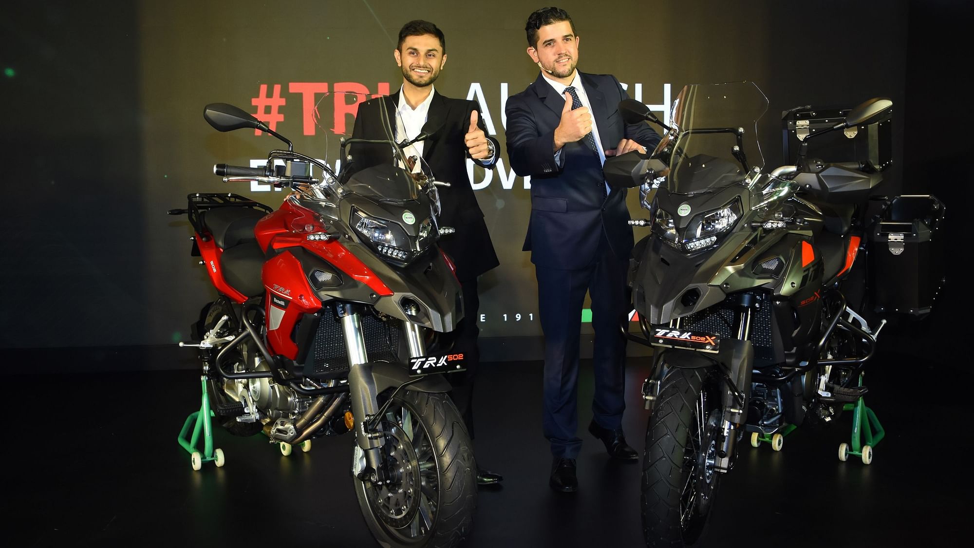 The Benelli TRK 502 (left) and TRK 502X are powered by 500cc two-cylinder engines.&nbsp;