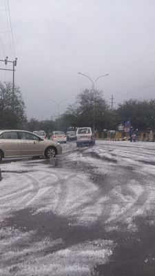 Noida: Rains and hailstorm hits Noida and adjoining areas on Feb 7, 2019. (Photo: IANS)
