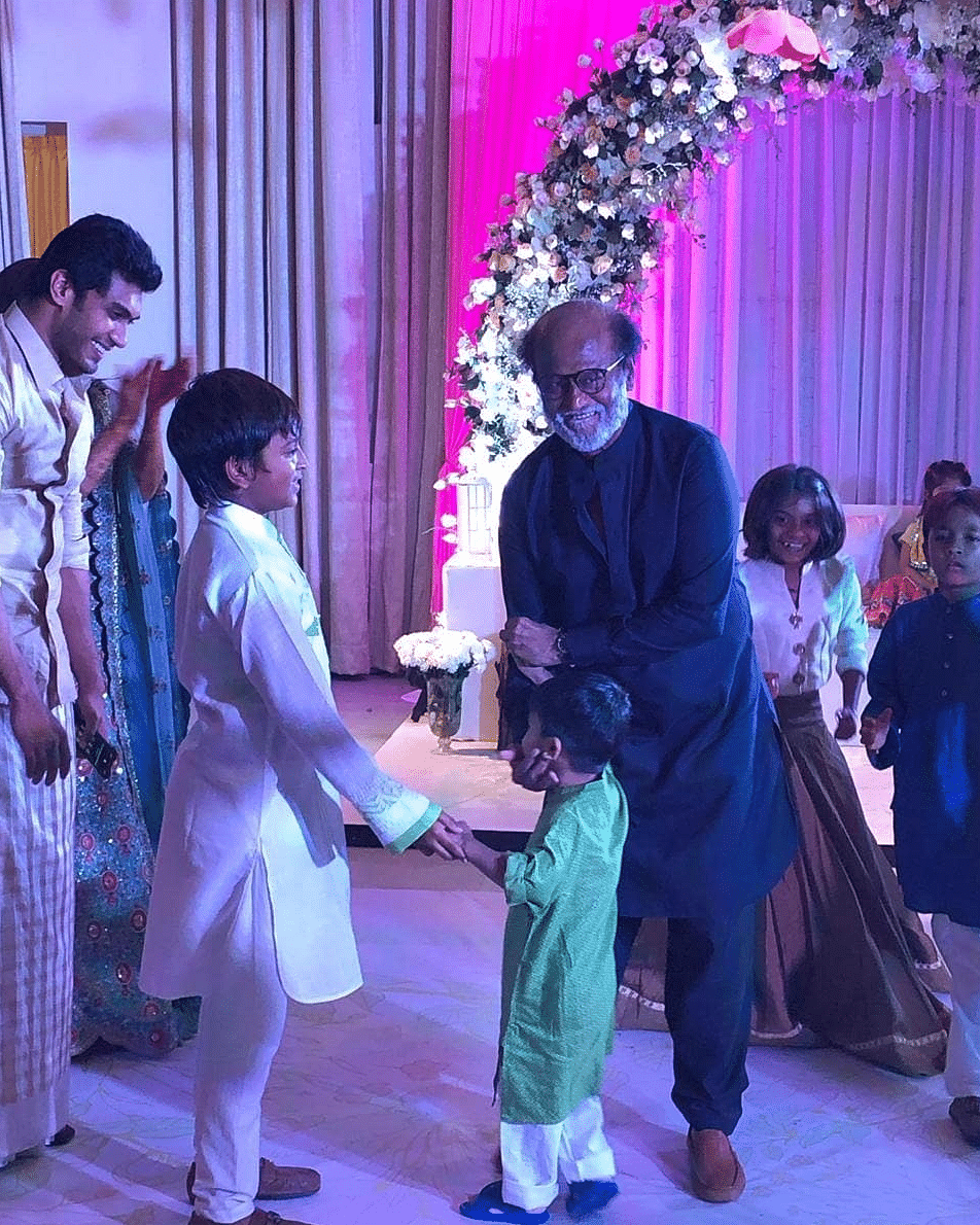 Superstar Rajinikanth hit the dance floor at the sangeet ceremony of his daughter Soundarya Rajinikanth’s wedding. 