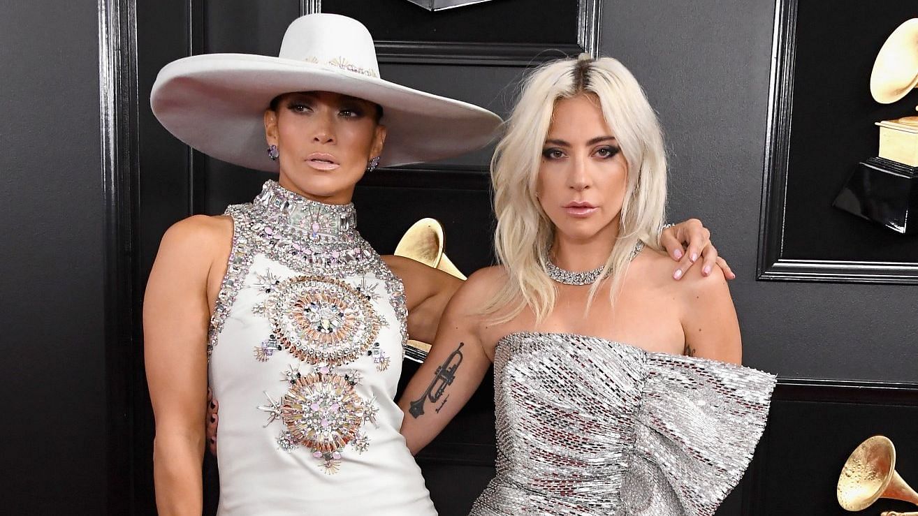 Jennifer Lopez and Lady Gaga at the 61st Grammy Awards.
