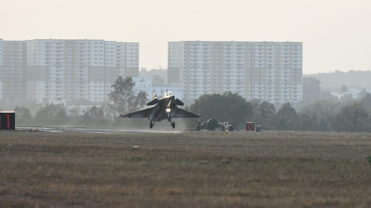 Rafale fighter aircraft taking off from Bengaluru’s Yelahanka Air Force station.&nbsp;