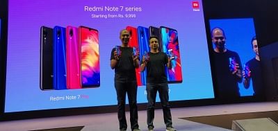 New Delhi: Xiaomi Global Vice President and Xiaomi India Managing Director Manu Jain and Chief Marketing Officer Anuj Sharma at the launch of Xiaomi Redmi Note 7 Pro smartphone in New Delhi, on Feb 28, 2019. (Photo: IANS)