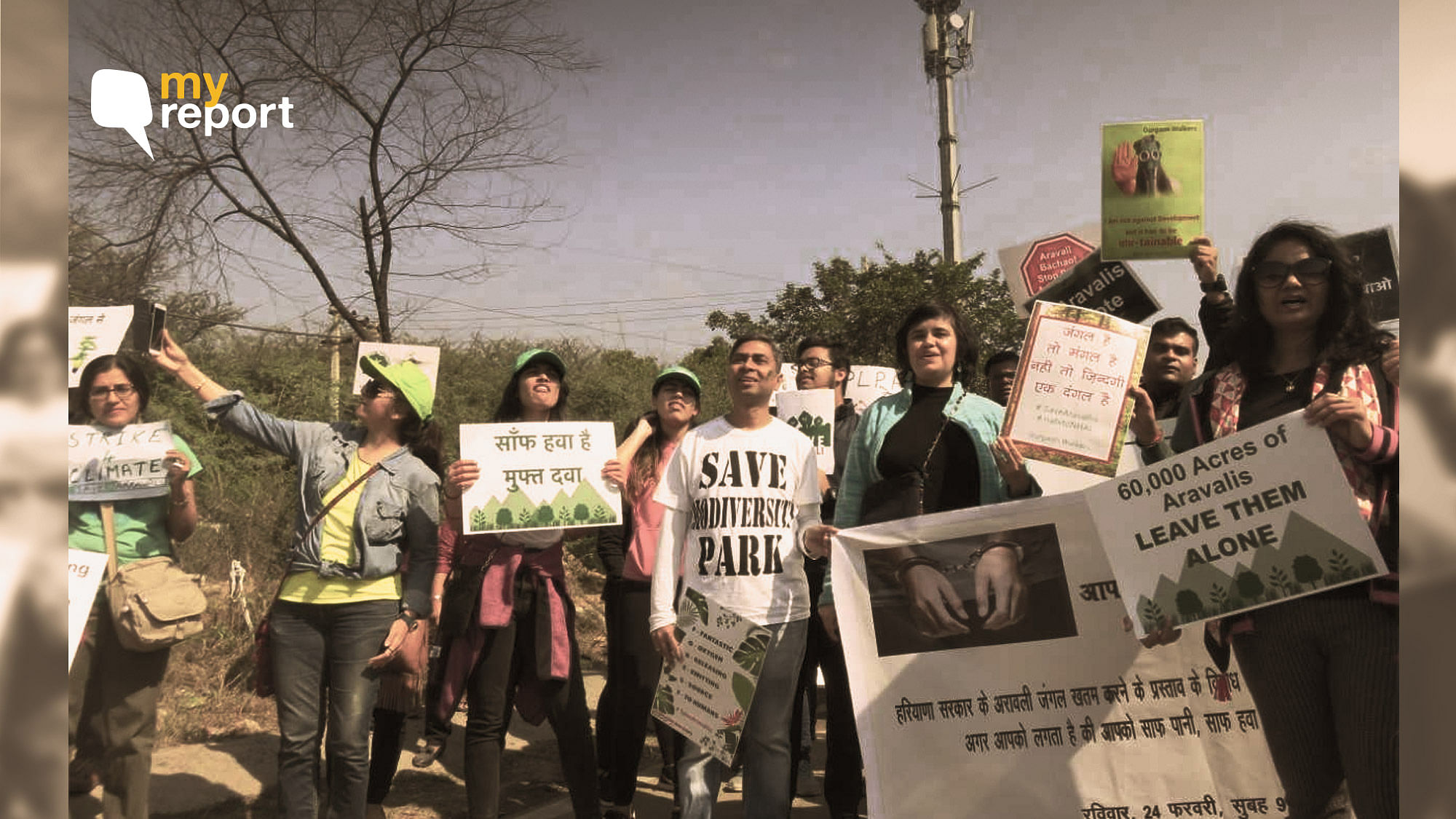 Citizens protest to save Aravalli forest cover in Gurugram.