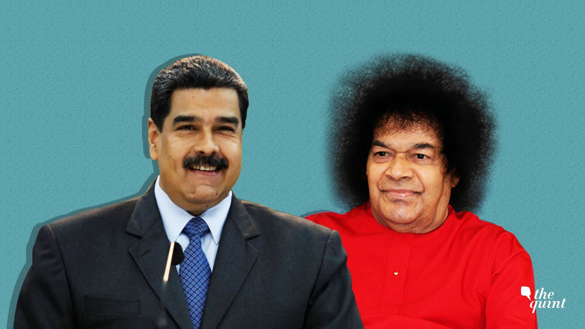 Venezuelan President Nicolas Maduro and Sathya Sai Baba.