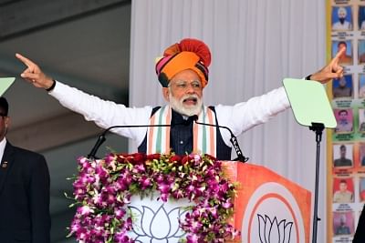 Churu: Prime Minister Narendra Modi addresses a BJP rally in Churu, Rajasthan on Feb 26, 2019. (Photo: IANS)