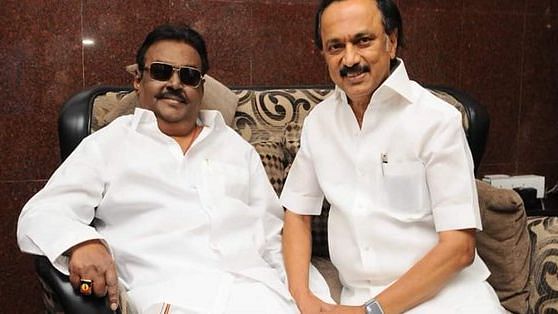DMK president M K Stalin called on DMDK chief Vijayakanth who had recently returned from the US following medical treatment. 