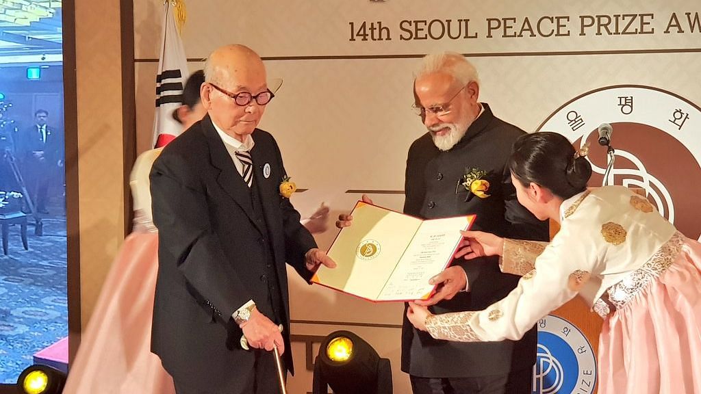 Prime Minister Narendra Modi was on Friday, 22 February, conferred with the Seoul Peace Prize.