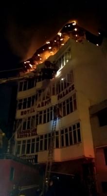 New Delhi: A massive fire breaks out at Hotel Arpit Palace in Karol Bagh killing seventeen people, including a child and injuring three others in New Delhi on Feb 12, 2019. (Photo: IANS)