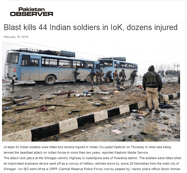 Here is how Pakistani media reported on the Pulwama terror attack.
