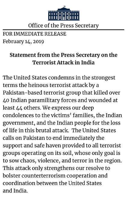 US called on Pakistan to end support and safe haven provided to terrorist groups operating on its soil immediately.