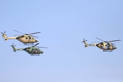 Bengaluru: HAL Dhruv Advance Light Helicopter perform during the inauguration of the "Aero India 2019" - air show at Yelahanka Air Force Station, in Bengaluru, on Feb 20, 2019. (Photo: IANS)