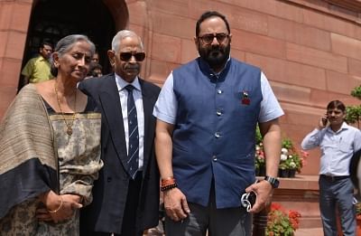 BJP MP Rajeev Chandrasekhar (R). (Photo: IANS)