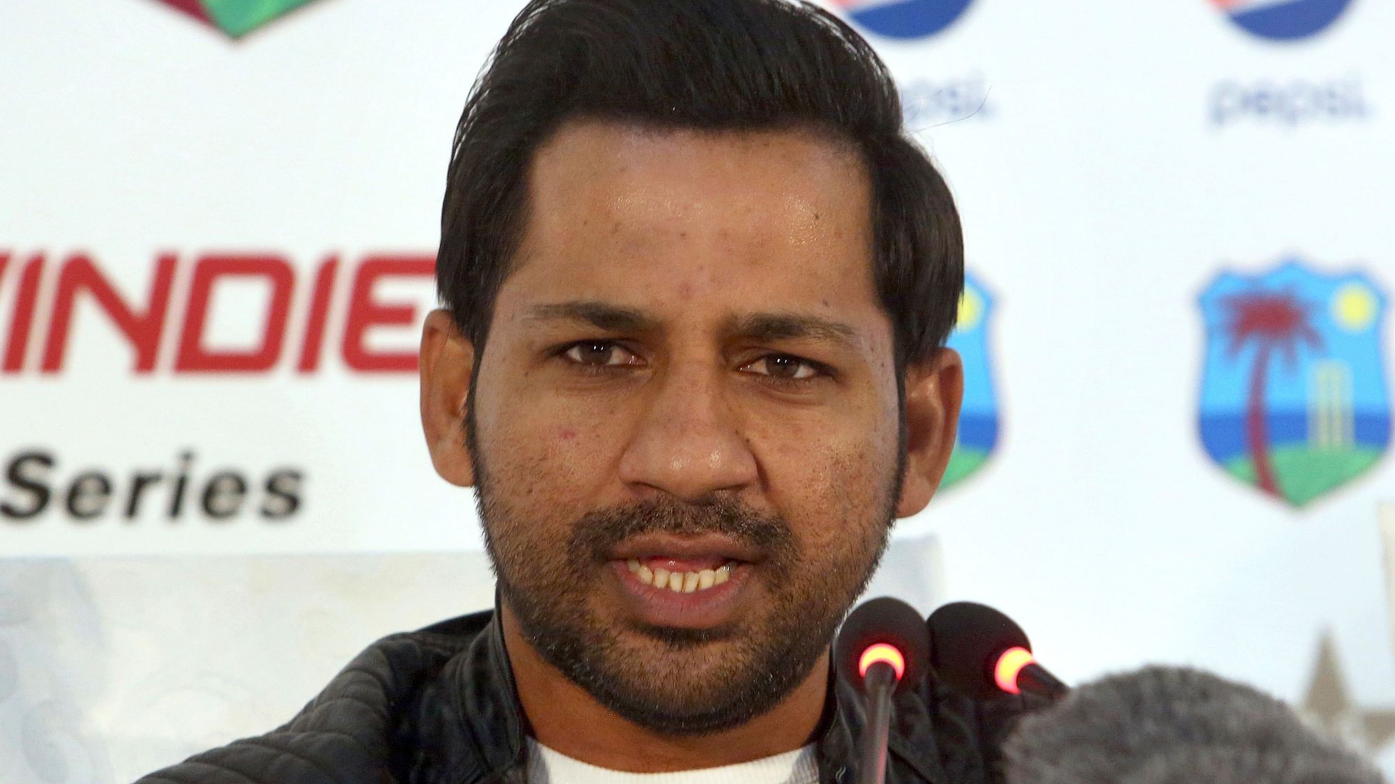 Sarfaraz Ahmed interacting with reporters in the southern port city of Karachi on Sunday.