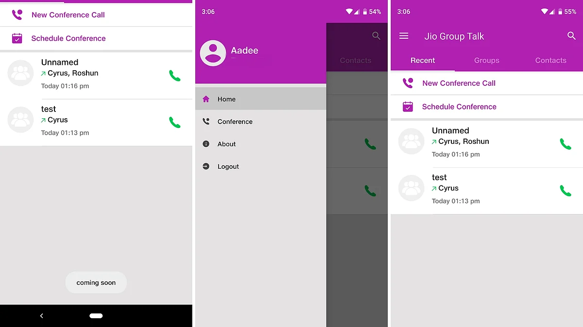 Interface of the Jio Group Talk app. 