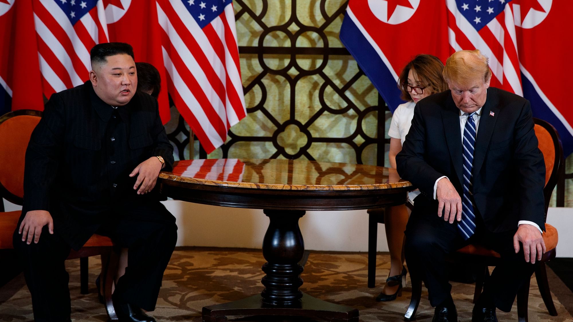 President Donald Trump meets North Korean leader Kim Jong Un, on Thursday, 28 February, in Hanoi.
