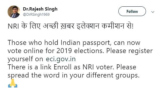 The claim is false. An NRI voter has to come to the designated polling station with their passport to cast vote.