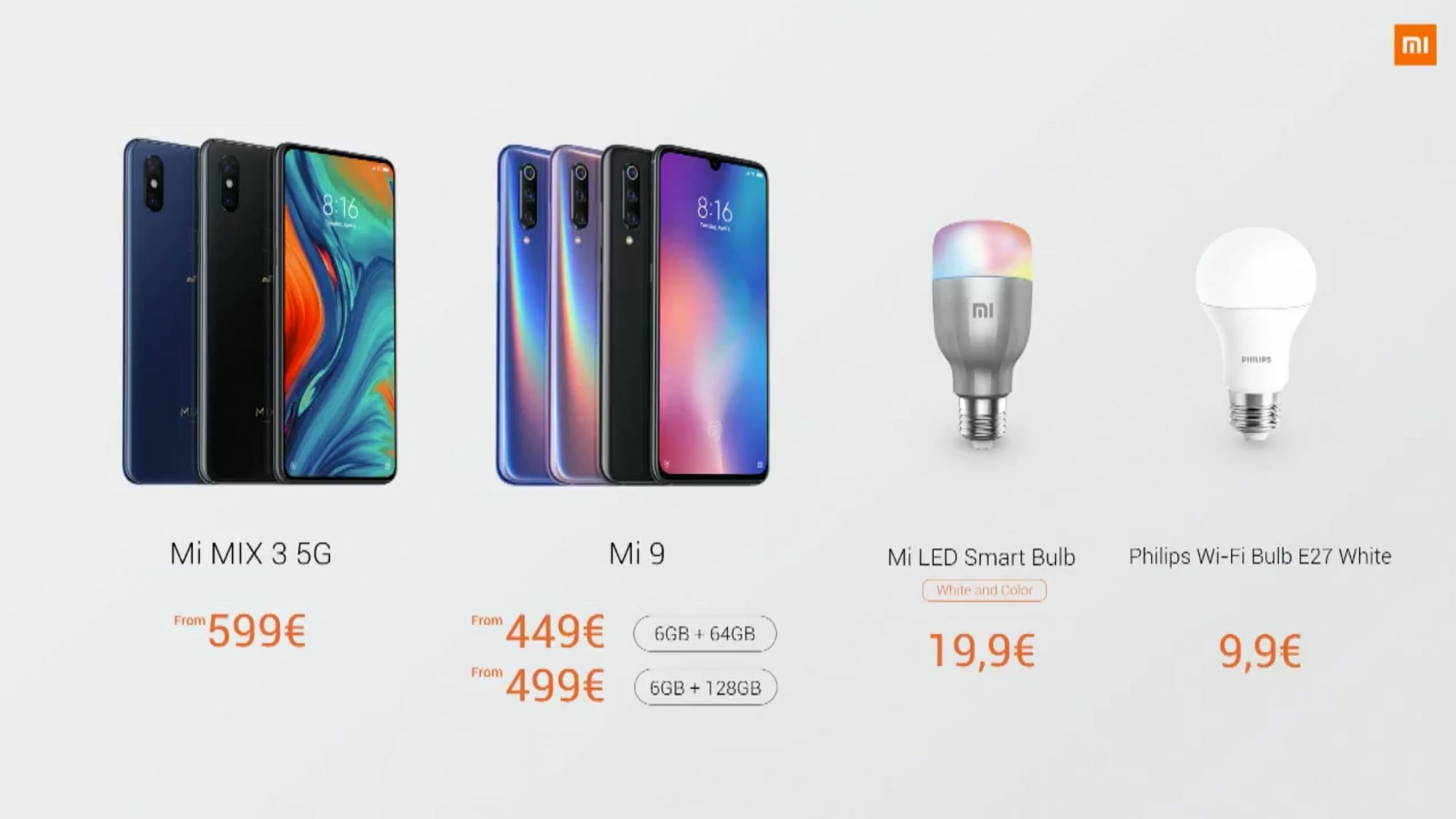 The new range of Xiaomi products for 2019.