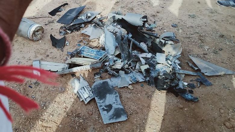 Debris of the destroyed Pakistani unmanned aerial vehicle that was shot down in Kutch on 26 February.