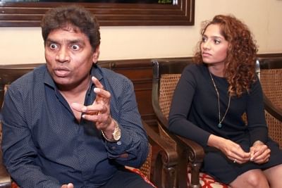 New Delhi: Actor Johnny Lever with daughter Jamie at a press meet in New Delhi on March 04, 2016. (Amlan Paliwal/IANS)