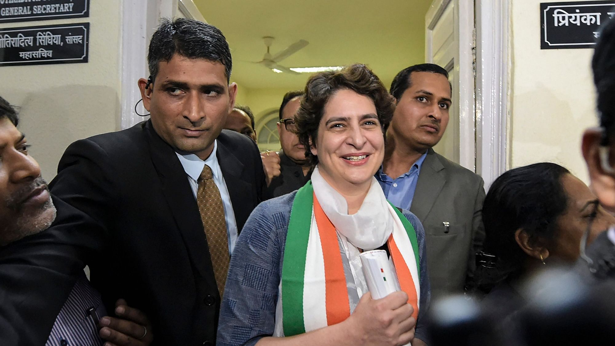  Priyanka Gandhi arrives at her office at AICC headquarters in New Delhi on Wednesday, 6 February.&nbsp;
