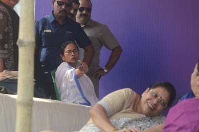 Kolkata: West Bengal Chief Minister Mamata Banerjee during a sit-in (dharna) protest over the CBI