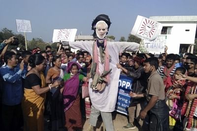 Khumulwng: Members of various tribal parties of Tripura stage a demonstration against police firing on people protesting against the Citizenship (Amendment) Bill, in Khumulwng, on Jan 30, 2019. Some tribal youths while demonstrating against the Citizenship (Amendment) Bill turned violent at Madhab Bari in western Tripura on January 8. The police, Tripura State Rifles and CRPF troopers, after taking all necessary steps were unable to control the mob. The police then opened fire injuring six triba