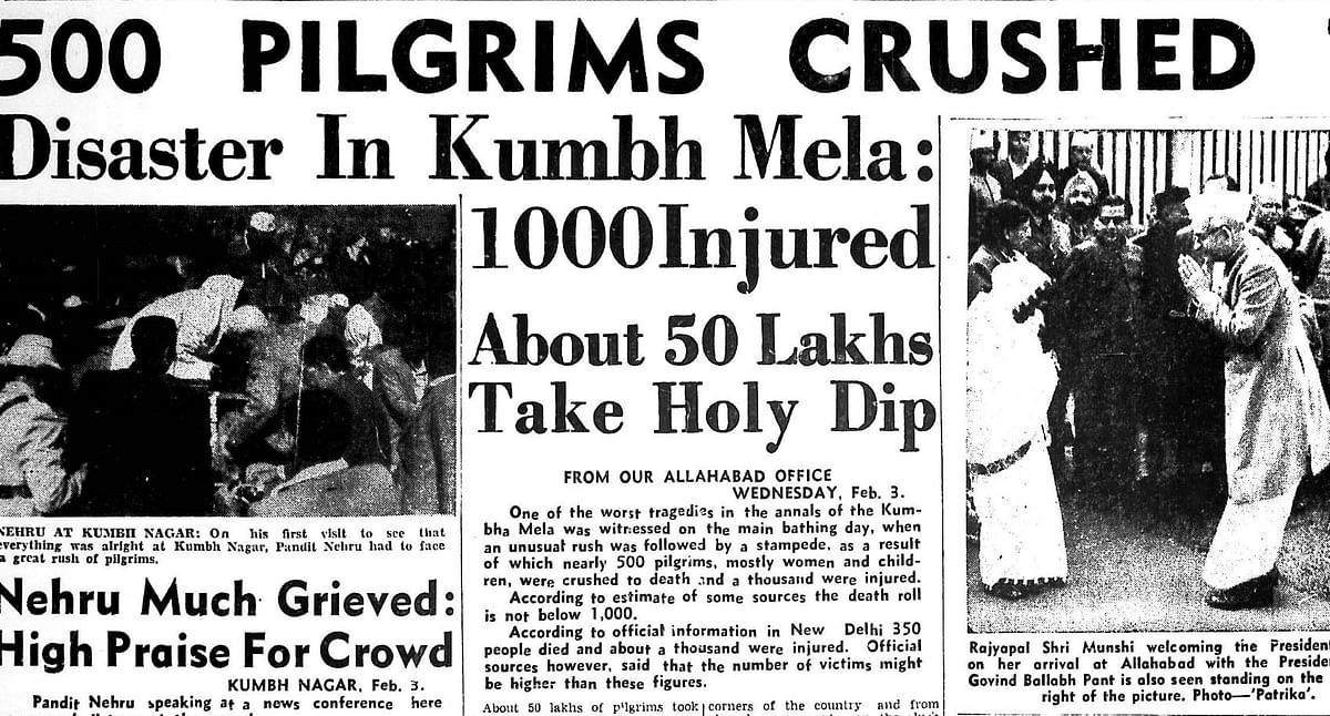 Nearly 800 were trampled to death or drowned in the river when thousands of devotees thronged the 1954 Kumbh Mela. 